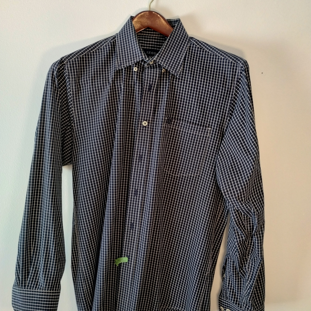 Izod Black and White Dress Shirt Classic Checkered Design